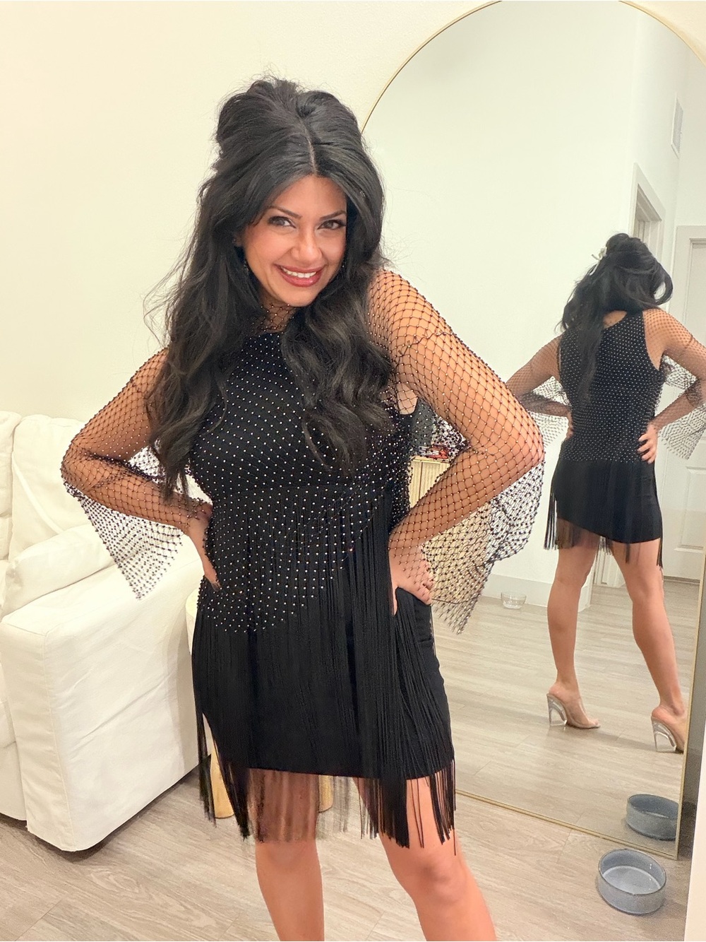 Black Beaded Fringe Cocktail Dress - Women